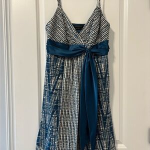 Blue/White/Gray Patterned BCBG Dress with Bow